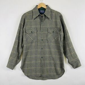 Pendleton Vintage 60s 70s Green Plaid Long Sleeve Virgin Wool Shirt Mens Medium